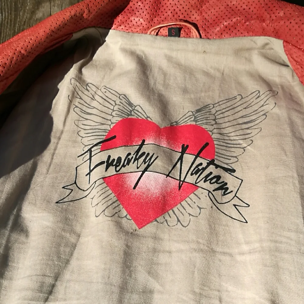 Freaky Nation Leather Biker Jacket  Red S080/299 - Picture 5 of 11